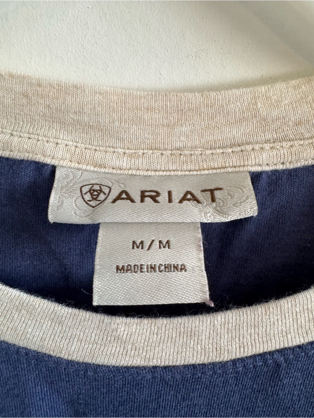 Ariat Blue Raglan 3/4 Sleeve Tee with Cream Sleeves - Picture 4 of 5